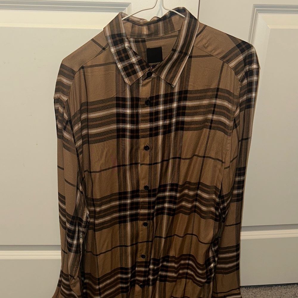 H&M Brown and Black Plaid Button-Down Shirt
